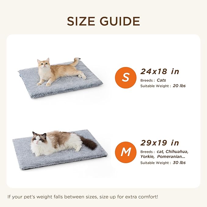 Bedsure Self Warming Cat Bed, Extra Warm Self Heating Mat for Cats & Dogs Non Electric, Anti-Slip Medium Thermal Pet Pad Indoor with Removable Washable Cover, 29" x 19",Grey