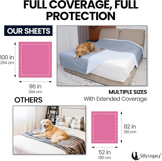 SILLY LEGACY Thin Reversible Waterproof Protective Bed Cover (King Size, 100 x 96 inch), for Pets, Babies; Incontinence, Dirt, Drool