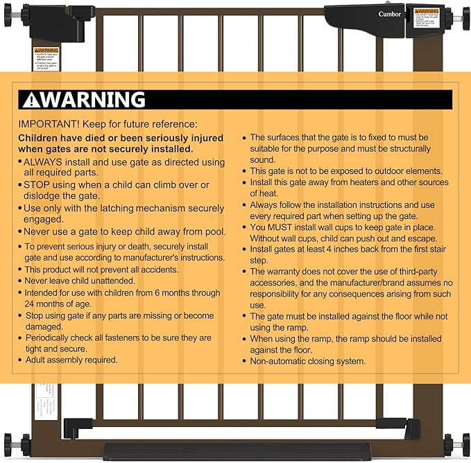 Cumbor 29.7-46" Baby Gate for Stairs, Mom's Choice Awards Winner-Auto Close Dog Gate for the House, Easy Install Pressure Mounted Pet Gates for Doorways, Easy Walk Thru Wide Safety Gate for Dog, Brown