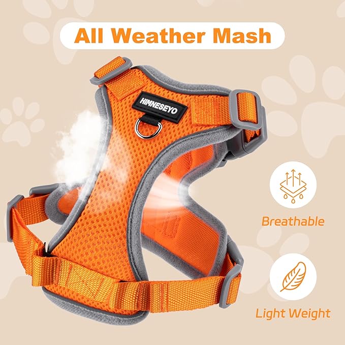 Small Dog Harness and Leash Set, No Pull Adjustable Pet Harness for Small Dogs, Breathable Mesh Rflective Dog Vest Harness (Orange, M)