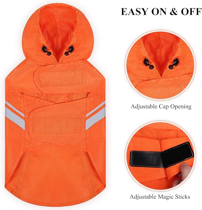 VIVAGLORY Wetoff Dog Raincoat, Rain Coat for Dog All Seasons Adventure, Rain Jacket with Harness Hole & Hood, Reflective Lightweight Waterproof for Doggy & Puppy, XS, Orange
