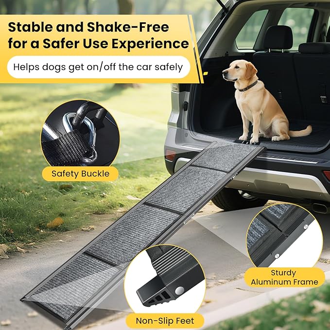 Dog Ramp for Car, 71''x 17.3'' Extra Long Dog Ramp for Truck with Non-Slip Rug Surface, Portable and Folding Dog Car Ramp for SUV & Car, Outdoor Pet Ramp for Large Dogs Up to 250 LBS