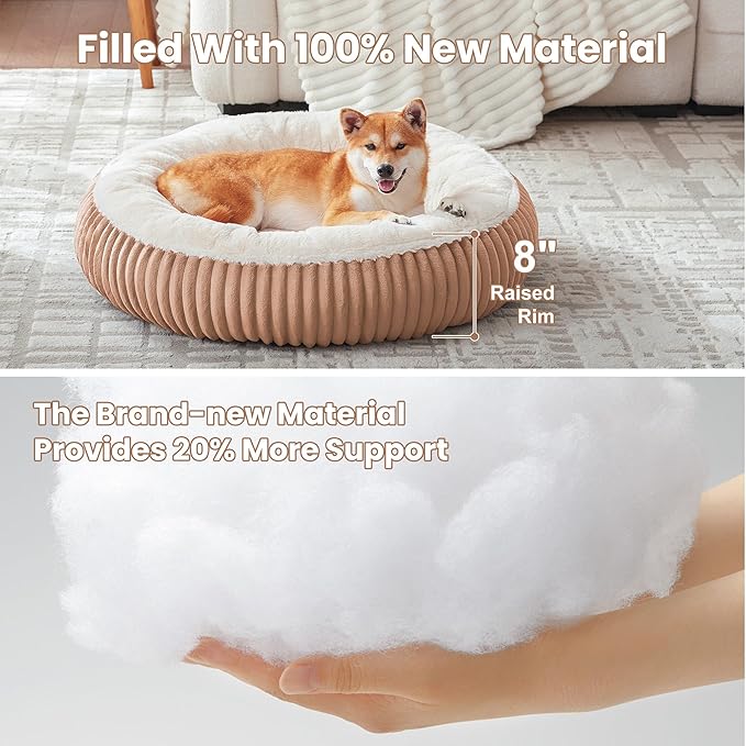 33 inches Donut Dog Bed for Medium Large Dogs,Calming Round Pet Bed with Removable Cover,Washable Milk Plush Faux Fur, Fits up to 50 lbs Pets(Brown,M Plus)