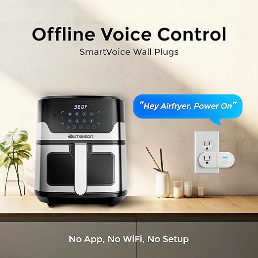 Emerson SmartVoice ES513 Wall Plug, Offline 30+ Voice Control Commands - No APP, No WiFi, No Setup, Smart Outlet Extender for Home and Office, Sleep & Wake Timer, ETL Listed