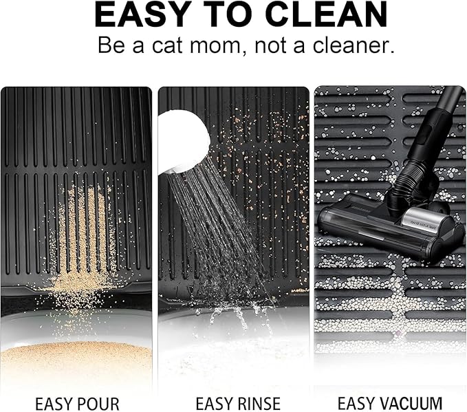 PetNova Extra Large Litter Mat: XL 39"x29" Silicone Waterproof Groove Design Litter Trapping Mat Easy to Clean for Multiple-Cats - Jumbo Non-Slip Cat Box Rug for Floor (Black)