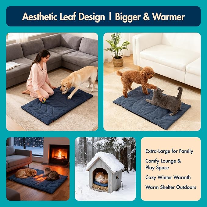 Dog Heating Pad (48"x28") - Waterproof Electric Heated Mat & Pet Bed for Indoor and Outdoor Use, Chew Resistant Cord, Machine Washable Cover with Wheat Pattern Quilting, for Cats and Pets