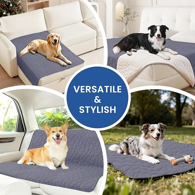 Waterproof Dog Blanket, Non-Slip Soft Pet Bed Cover, Couch Cover for Dogs Washable, Protects Sofa, Furniture, Crate, Car, Tear Resistant Leakproof Pet Blanket (82x82 Inch, Grey Blue)