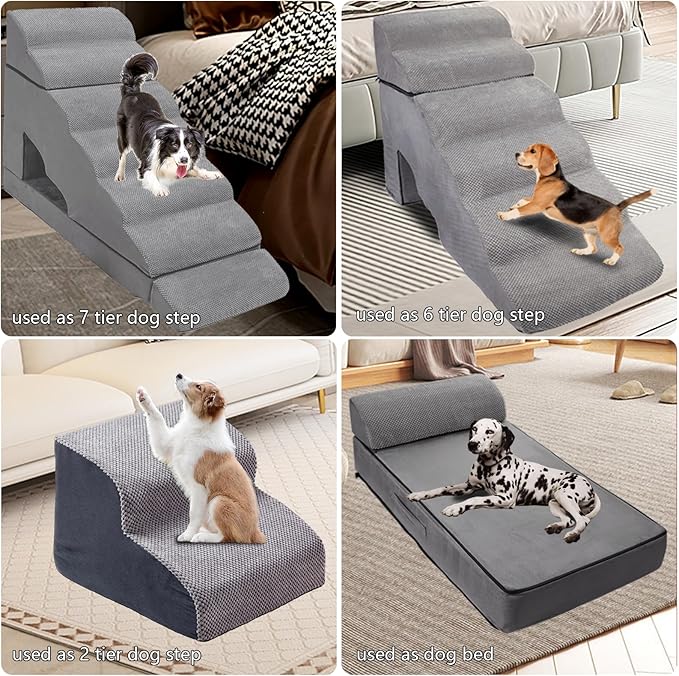 7-Step Dog Stairs for High Beds, 34" H Pet Ramp Stairs for 30-36 Inch Couch Bed, Non-Slip Indoor Pet Stairs for Small Old Large Dogs and Cats
