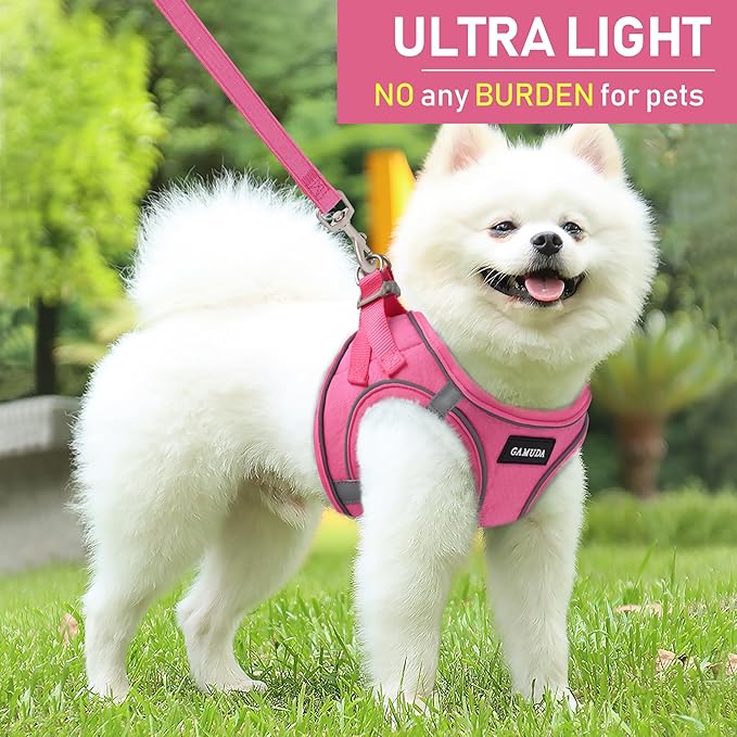 GAMUDA Small Pet Harness Collar and Leash Set, Step in No Chock No Pull Linen Fabric Soft Mesh Dog Vest Harnesses Reflective for Dogs Puppy Cats Kitten Rabbit (Pink, S)