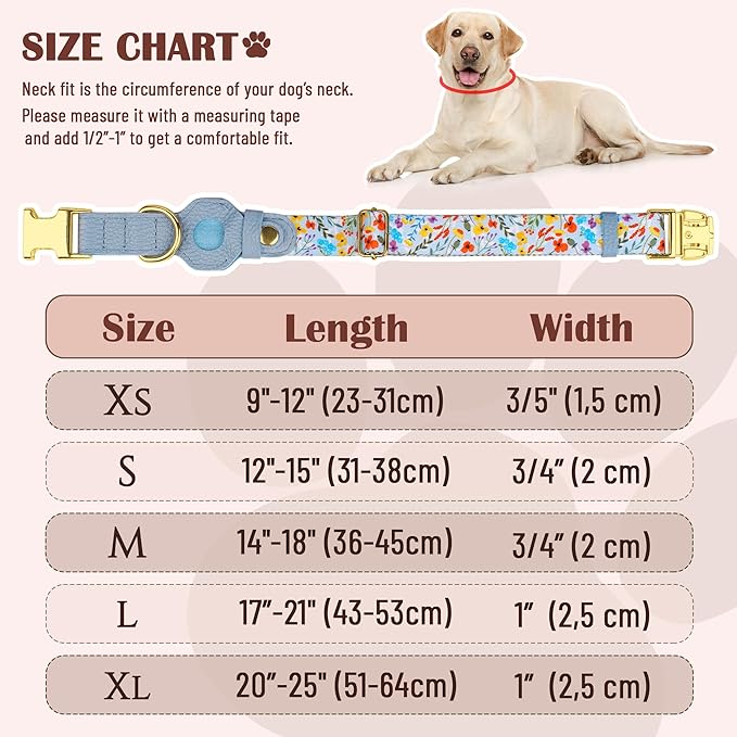 AirTag Dog Collar for Small Medium Large Breed - Adjustable Cute Pattern Dog Collar with Airtag Holder and Metal Buckle - Soft Leather Tracker GPS Apple Air Tag Pet Collars for Puppy Girl Boy Female