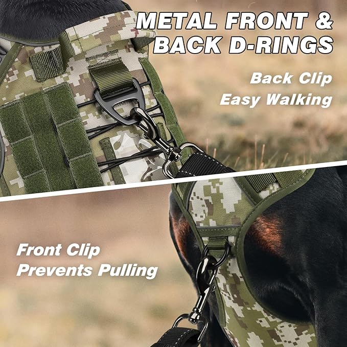 WINGOIN Tactical Dog Harness for Large Dogs, Heavy Duty No Pull Dog Harness with Handle, Adjustable Reflective Military K9 German Shepherd Big Size Dog Vest for Walking, Hunting, Green Camo (L)