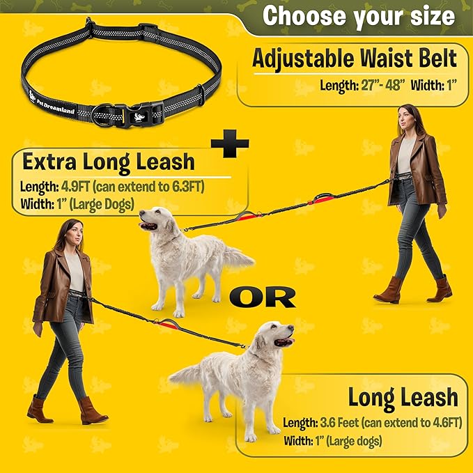 Exquisite Hands-Free Leash for Large Dogs: Ultimate Comfort & Freedom for Running, Walking, Hiking. Premium Quality, Durable & Versatile Waist Dog Leash Belt. Your Dog Will Love It
