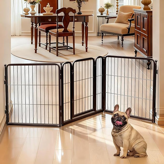 FXW Dog Gate Extra Wide Designed for Indoor Use, Adjustable Width Up to 69-inch Wide (24" H 3 Wire Panels for Puppies and Small Dogs), Black
