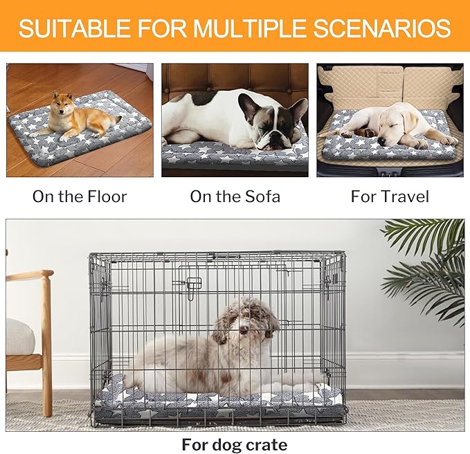 Washable Dog Bed Plush Orthopedic Outdoor Crate Mat with Non-Slip Bottom,Luxe Soft Kennel Pad for Pets, Cozy Cage Cushion & Pet Sleeping Mattress Large Sized,Medium,Small Dogs,30 x 20 inch,Gray