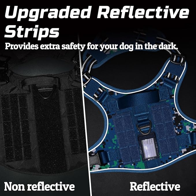 rabbitgoo Tactical Dog Harness for Large Dogs, No Pull Military Service Vest with Handle & Molle, Easy Control for Training Walking, Adjustable Reflective Straps, Blue Camo, XL