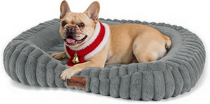 Cute Dog Bed for Small & Medium Dogs - Calming Orthopedic Rectangle Dog Bed with Reversible Cushion and Removable Cover, Washable Soft Pet Kennel Bed with Handle, 30x24x4Inches, Warm Grey