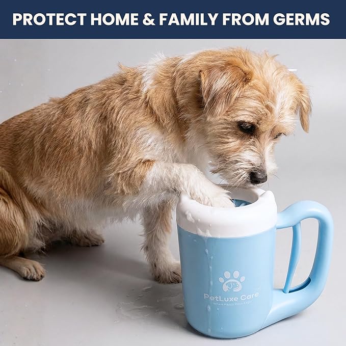 Dog Paw Washer Kit - Includes Paw Cleaner Cup, Towel, Pet Bath Brush & Moisturizing Balm - Dog Foot Washer for Muddy Paws, ideal for Small & Medium Dogs (Blue, Small)