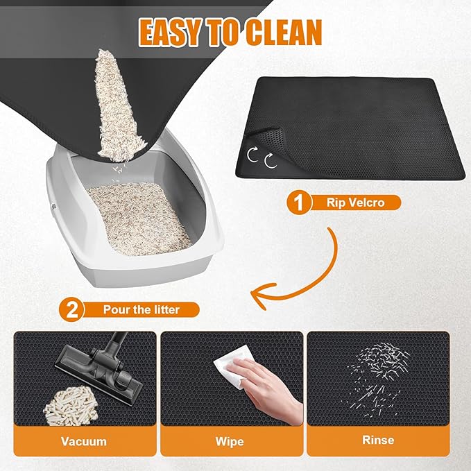 Cat Litter Mat - Extra Large XL 45"x32" Cat Litter Trapping Mat,Honeycomb Double Layer Traps Litter,Washable & Urine Proof,Non-Toxic,Soft EVA Litter Box Mat for Multi-Cat Homes(Black)