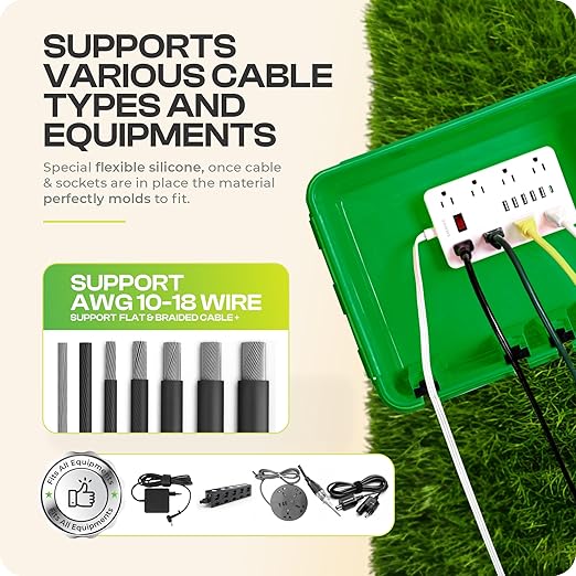 SockitBox – The Original Weatherproof Connection Box – Indoor & Outdoor Electrical Power Cord Enclosure for Timers, Extension Cables, Reels, Transformers, Power Strips, Lights & Tools – Large – Green