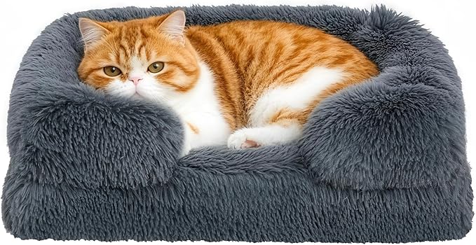 Orthopedic Dog Bed for Cat and Small Dogs of Comfortable Memory Foam Pet Bed with Sides,Fluffy Dog Couch Sofa Bed with Anti-Slip Bottom Dark Grey S