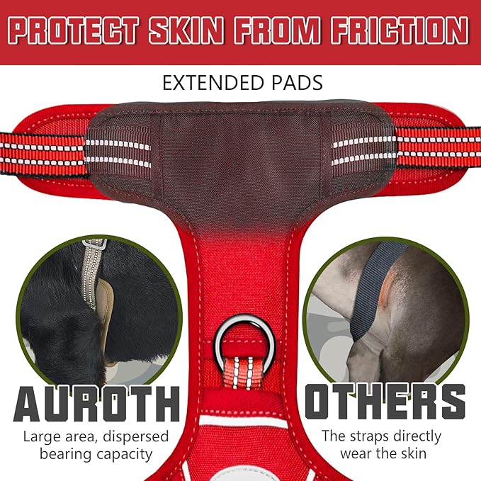 AUROTH Tactical Dog Harness for Large Dogs No Pull Adjustable Pet Harness Reflective K9 Working Training Easy Control Pet Vest Military Service Dog Harnesses Red XL