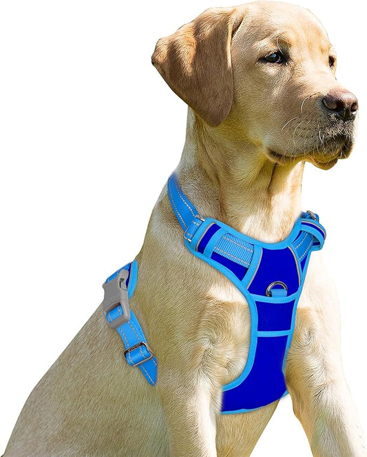 BARKBAY No Pull Dog Harness Front Clip Heavy Duty Reflective Easy Control Handle for Large Dog Walking(Sapphire Blue & Blue,L)