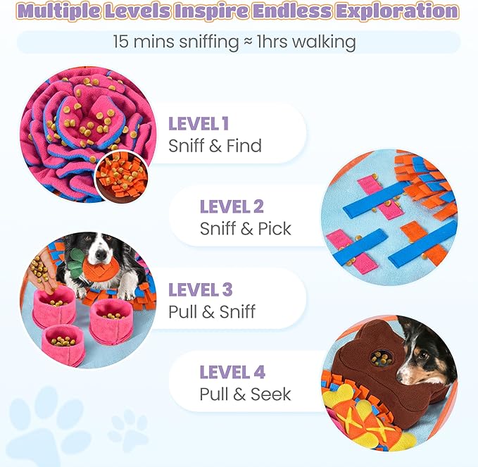 Snuffle Mat for Dogs 32''X20'' for Large Dogs with Dog Leash, Nosework Interactive Sniffing Mat for Cats Rabbits, Slow Feeding Mat for Foraging and Stress Relief (Red, 32"x20")