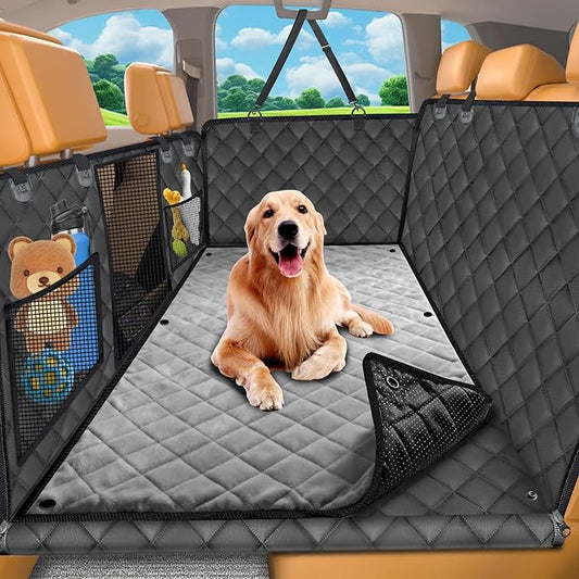 URPOWER Dogs Back Seat Extender with Non-Slip Blanket - Hard Bottom Dog Car Seat Cover & Removable Dog Bed Mat, Waterproof Dogs Hammock for Car, SUV, Pet Backseat Protector Holds 550lbs