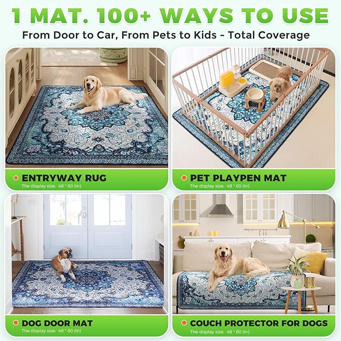 Hompet 2 Pack Super Absorbent Dog Door Mat for Muddy Paws, Washable Pee Pads for Dogs, Reusable Puppy Training Pads, Quick Dry Non-Slip Pet Entryway Rug, Leak-Proof Potty Pad for Indoor Floors 48x72