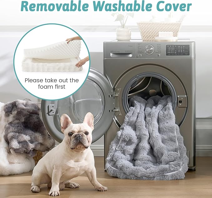 Orthopedic Dog Bed for Large Size Dog, Soft and Warm Faux Fur Extra Large Sofa for Pet Up to 100 lbs, Foam Bolster Anti-Slip Couch with Washable Removable Cover, XL 44x32x7 inch, Beige