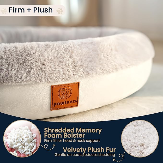 Round Donut Dog Bed – Luxury Orthopedic Dog Beds with Memory Foam – Calming Bolster Pet Bed, Water-Resistant, Washable Plush Cover, Premium Zipper – Small Dogs & Cats (21 Inches)