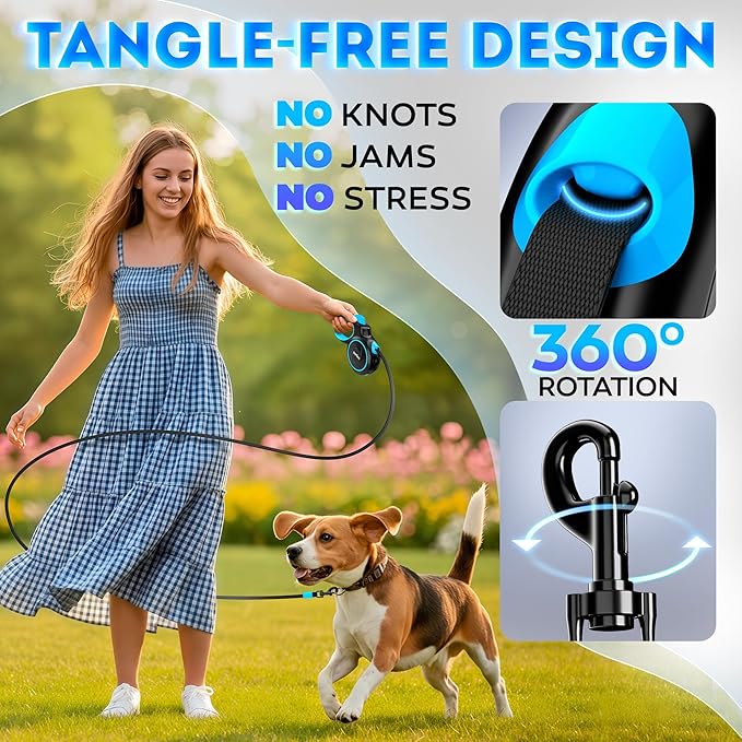 2026 New - Heavy Duty Retractable Dog Leash for Small, Medium & Large Dogs up to 120 lbs – 16.4 ft Strong Nylon Tape, 360° Tangle-Free Control – One-Click Quick Lock for Smooth Walks – Ergonomic Grip