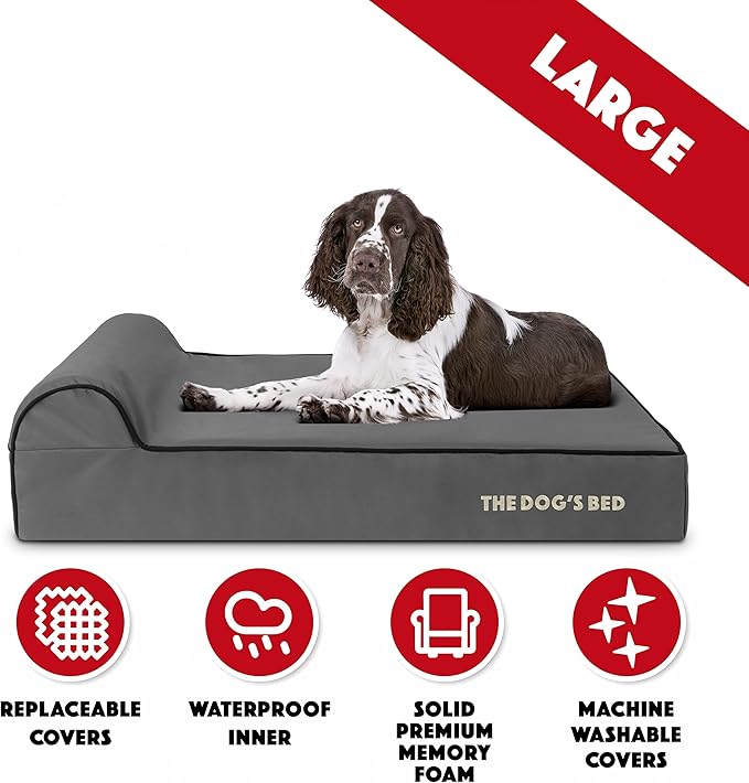 The Dog’s Bed Orthopedic Headrest Dog Bed Large Grey/Black, Memory Foam, Pain Relief: Arthritis, Hip & Elbow Dysplasia, Post Surgery, Lameness, Waterproof Washable Cover