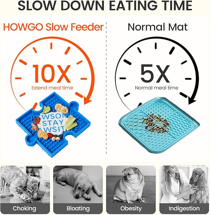 HowGo Puzzle Slow Feeder Lick Mat for Dogs, 38+ Suction Cups|Non-Slip Heavy Duty Maze Enrichment Bowl BPA-Free Silicone|Reduce Boredom Anxiety Free Combination (3PCs, Blue&Yellow&Red)