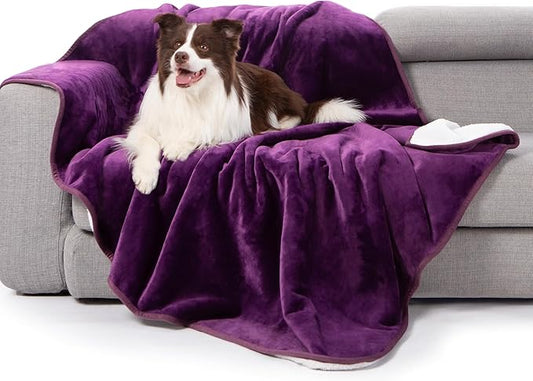 gogobunny Waterproof Bed Blanket, Reversible Sherpa Fleece Throw Blanket for Dog Puppy Cat, Furniture Cover Protects Bed Couch Sofa from Liquid Pee and Pet Fur (Dark Purple, 60x80 inches)
