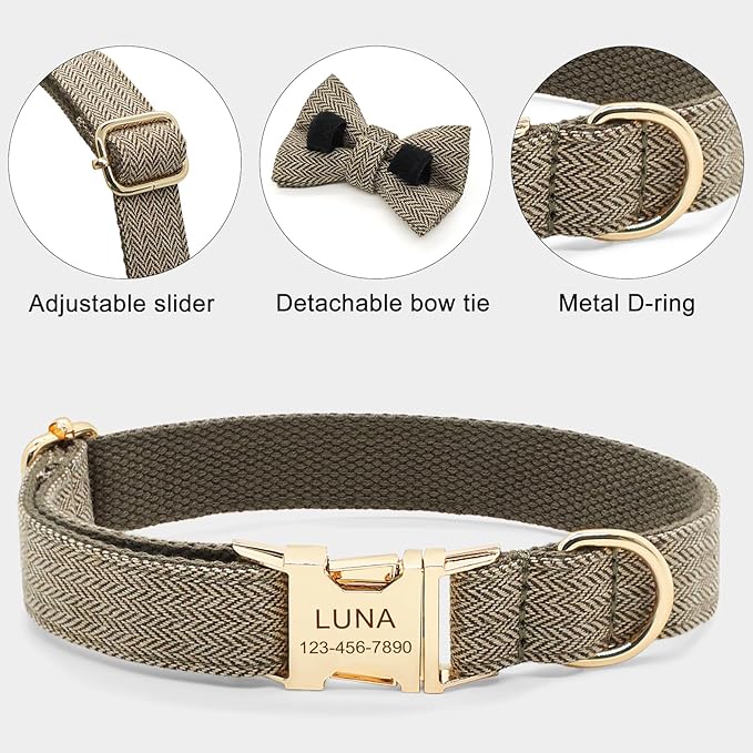 Polyester Personalized Dog Collar with Name and Phone Number, Customizable Laser-Engraved Collar with Metal Quick Release Buckle for Dogs (Dark Blue)