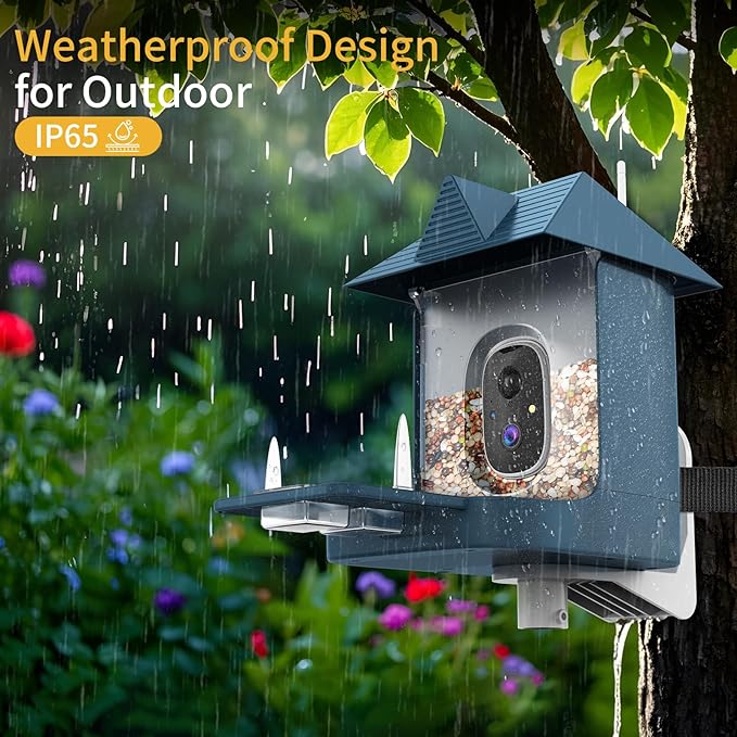 Smart Bird Feeder with Camera for Outdoor,WiFi Bird Watching Camera with Built-in AI Birds Identification,Solar Powered,Auto Record Video by Cloud Storage,FHD Birds House with Cam,Gift for Parents