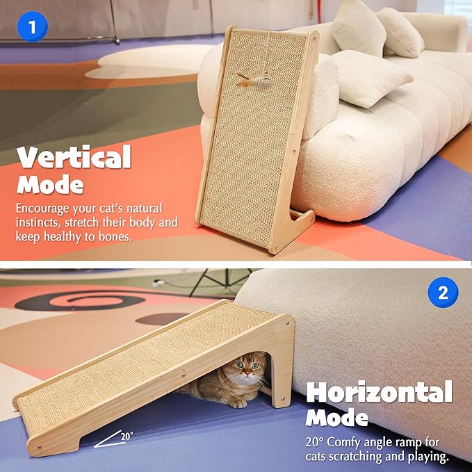 PETKARAY Cat Scratcher, Sisal Cat Scratching Ramp, L Shape Scratch Pad for Indoor Kitty, 27" Wall Furniture Protector with Mouse Toy