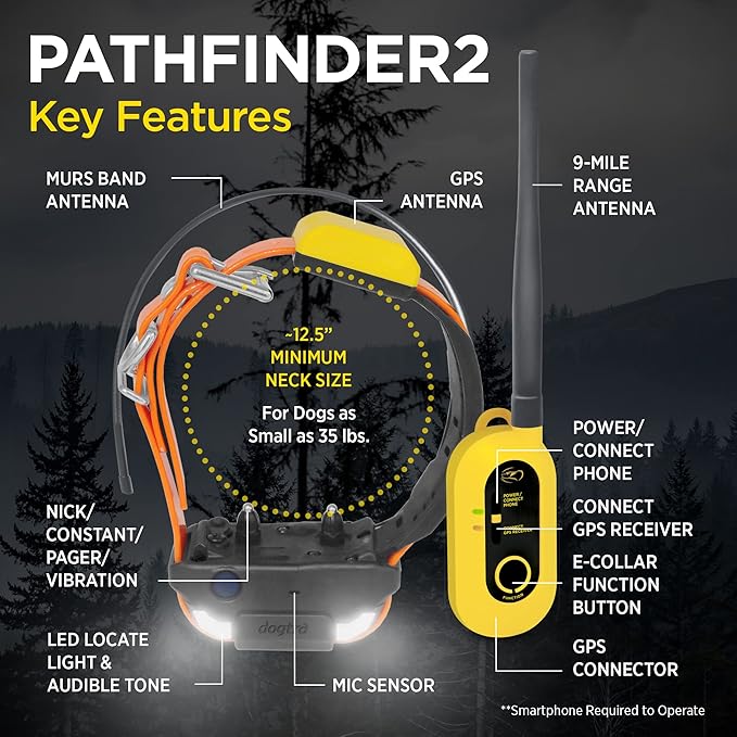 Dogtra 2 Dog Pathfinder 2 GPS Dog Tracker e Collar with PATHFINDER2 Green Add on Receiver LED Light No Monthly fees Free App Waterproof Smartwatch Control Long Range Multiple Dogs Smartphone Required