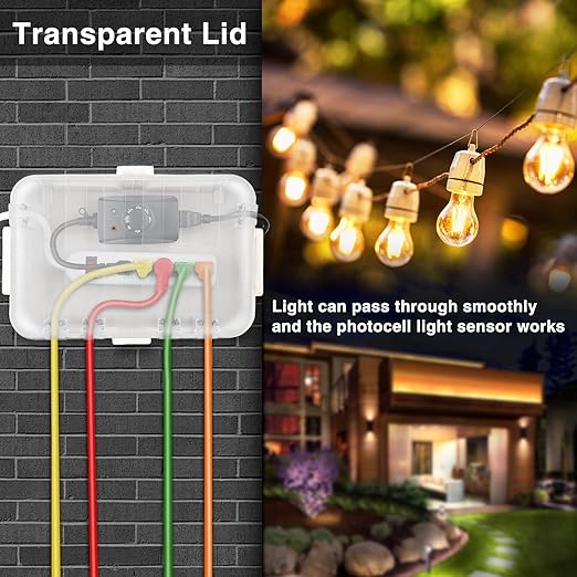 Flemoon Outdoor Electrical Box with Transparent Lid, IP54 Waterproof Electrical Box Outdoor, Large Weatherproof Extension Cord Cover with Clear Cover for Photocell Light Sensor Timer, Outlet, White