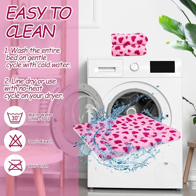 VitalCozy 2 Pack Self Warming Cat Mat Self Heating Pad Bed Reversible Machine Washable Reflects Body Heat Warm Thermal Pet Pad Crate Blanket for Feral and Indoor Cat(Pink, Red,22'' X 18'',Heart)