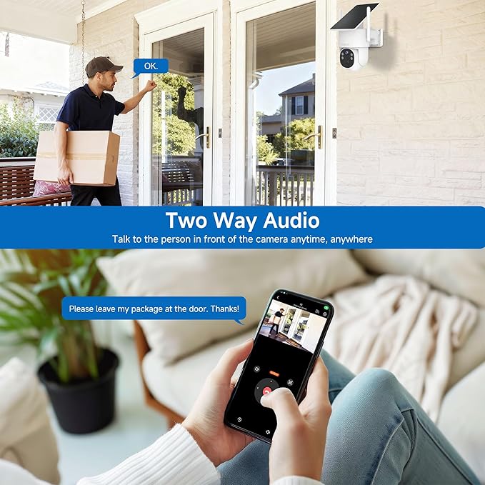 Noorio 2K Solar Security Camera Wireless Outdoor, Fixed Solar Panel/Battery Powered, 4MP, 2.4G/5G WiFi, 360° View, AI Human Detection, Color Night Vision, 2-Way Audio, IP65, for Home Security