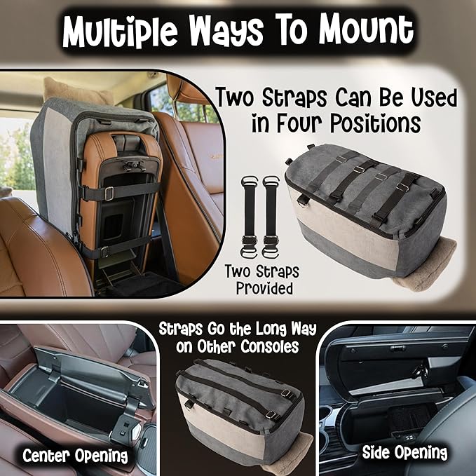 Center Console Dog Car Seat | 11 lbs MAX | Safety Straps & Leash | Comfortable Foam and Plush Pillows | Adjustable Mount Design | Large Storage Pockets | Perfect for Small Pets & Cats (Grey)