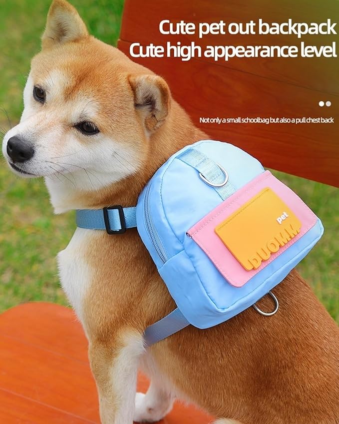 Dog Backpack Strap Leash,Dog Harness with Poop Bag Dispenser,Adjustable and Waterproof,Dog Hiking Backpack,Suitable for Travel and Daily Walks (Blue, M)