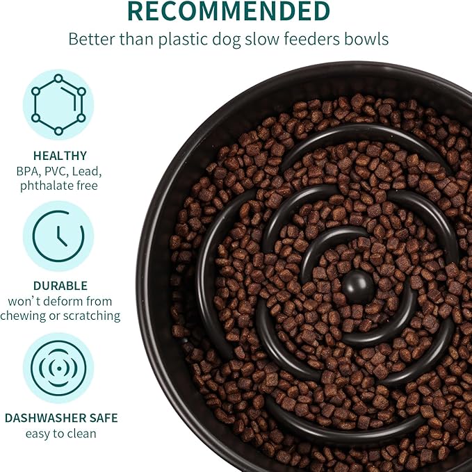 Black Ceramic Slow Feeder Dog Bowl for Medium and Large Breed,1.5 Cup 8.26 in Slow Feeding Bowl,Puzzle Dog Food Bowl for Fast Eater,Maze Dish for Fast Eater