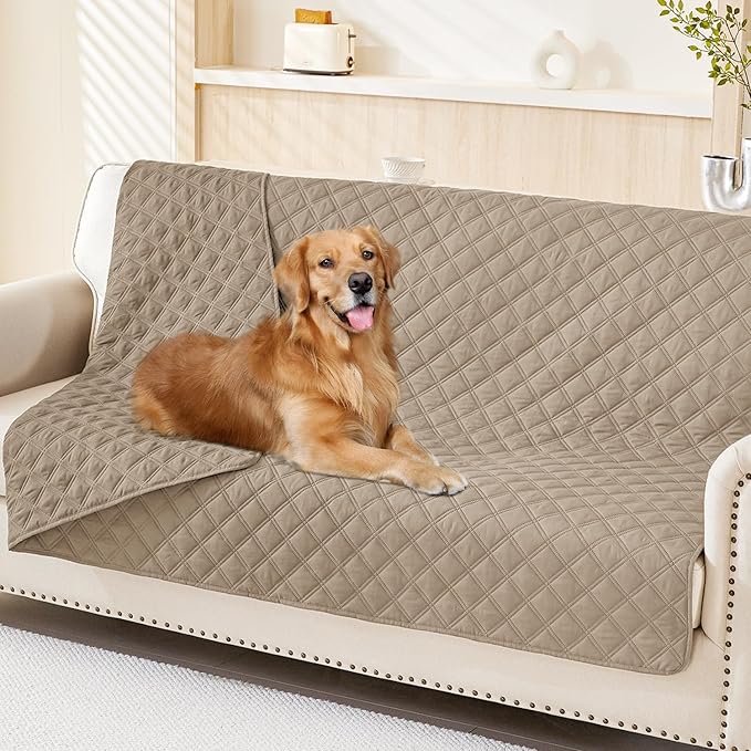 Smiry Waterproof Dog Bed Cover Pet Blanket, Soft Washable Dog Blanket for Furniture Bed Couch Sofa Reversible, Checkered (52"x82", Taupe/Taupe)