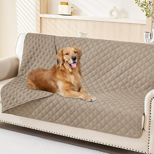 Smiry Waterproof Dog Bed Cover Pet Blanket, Soft Washable Dog Blanket for Furniture Bed Couch Sofa Reversible, Checkered (52"x82", Taupe/Taupe)