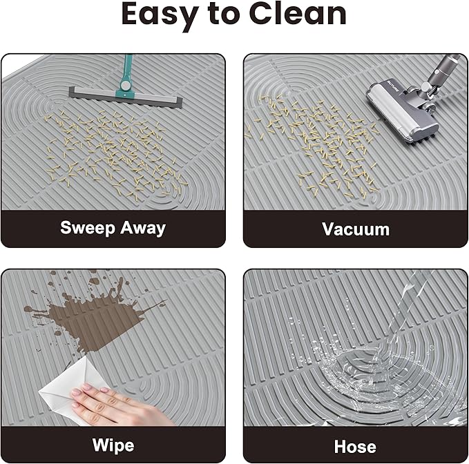 Cat Litter Mat, 40" x 28" Extra Large Silicone Litter Box Mat for Floor, Pet Trapping Litter Rug Pad, Soft Cat Paws, Easy to Clean, Waterproof/Urine-Proof, Garbage Recyclable (Gray)