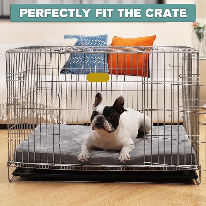Waterproof Small Dog Bed Crate Pad 24 inch, Washable Puppy Bed Orthopedic with Removable Cover Reversible, Foam Dogs Bed, Cat Bed Kennel Pad 23" x17, Durable Anti-Slip Bottom, Gray