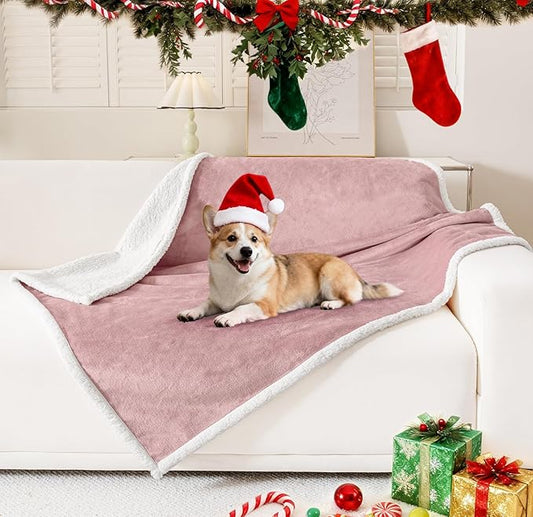 Smiry Waterproof Blanket Throw for Large Dogs, Soft Reversible Dog Blanket for Sofa Couch Bed, Washable Leakproof Sherpa Fleece Furniture Couch Protector(40"x60", Pink/White)